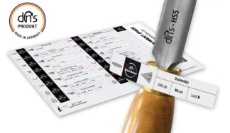 dns-Werkzeugetiketten auf A5 Bogen, vornehmlich Langholz